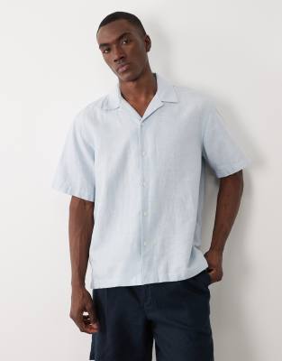 Selected Linen Blend Short Sleeve Shirt In White