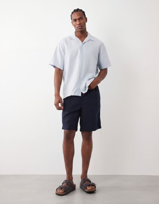 Selected linen blend short sleeve shirt in light blue , 4 of 6