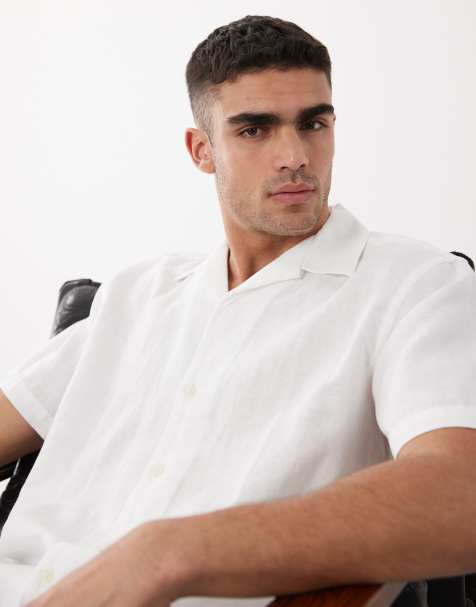 Selected linen blend short sleeve shirt in white  - view 1