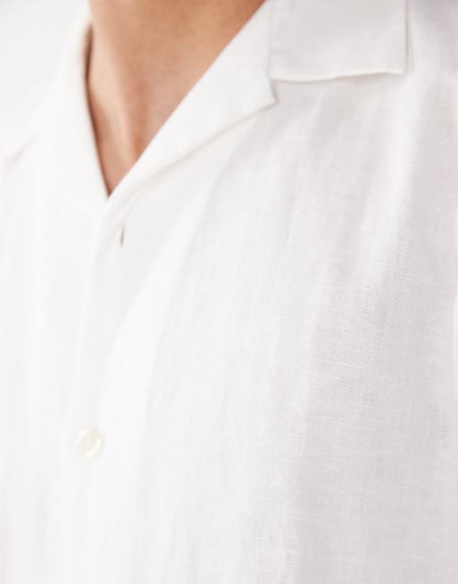 Selected linen blend short sleeve shirt in white , 3 of 5