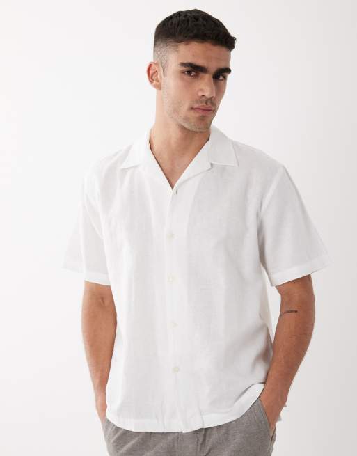 Selected linen blend short sleeve shirt in white , 4 of 5