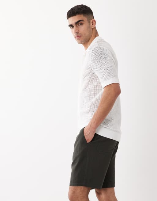 Selected linen blend shorts in brown, 3 of 5