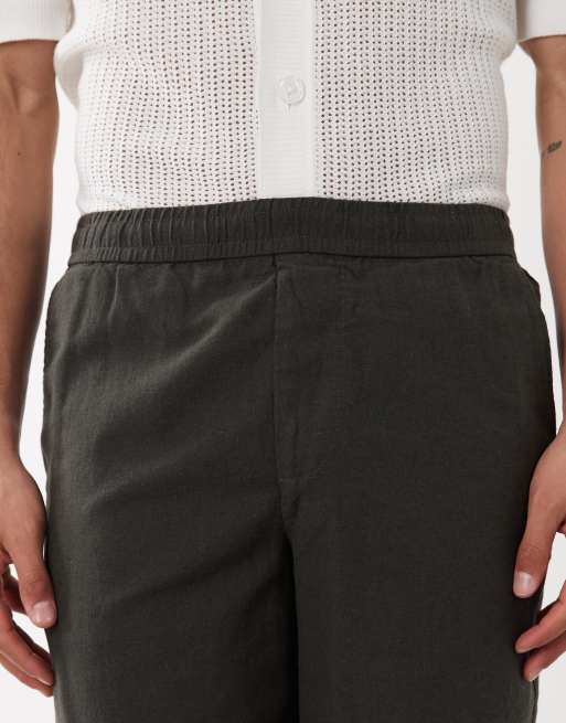 Selected linen blend shorts in brown, 4 of 5