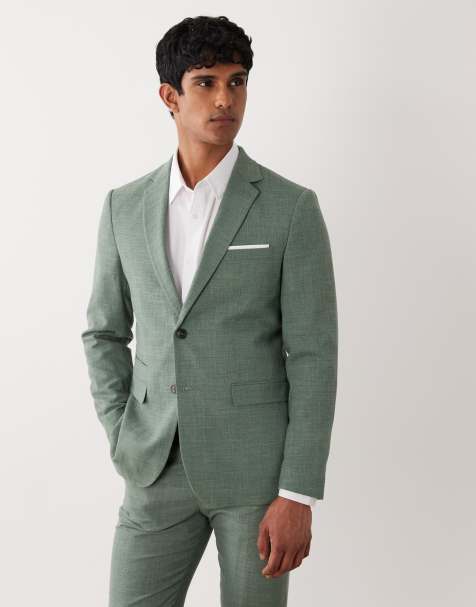 Selected linen blend slim fit blazer in mid green - view 1