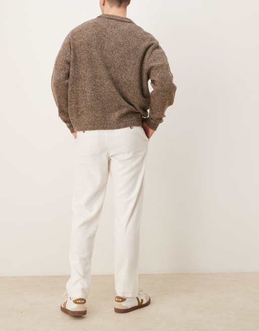 Selected linen blend slim tapered pants in white , 5 of 5