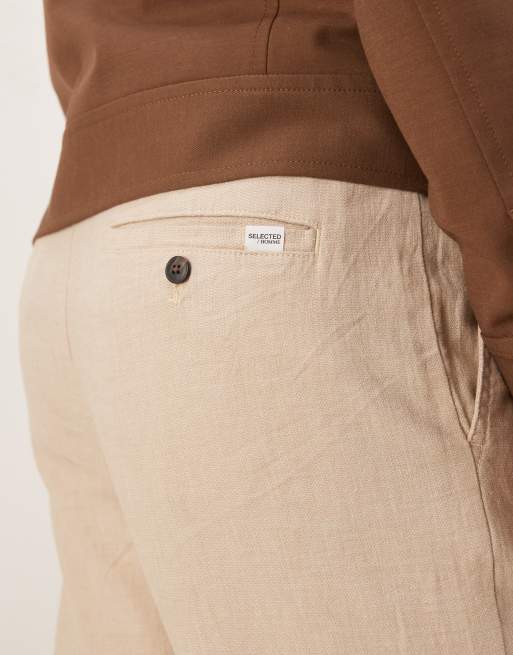 Selected linen blend slim tapered trouser in cream , 3 of 5