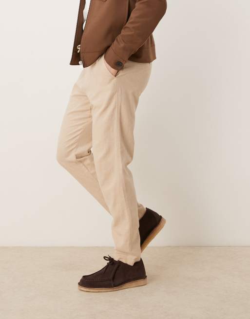 Selected linen blend slim tapered trouser in cream , 4 of 5