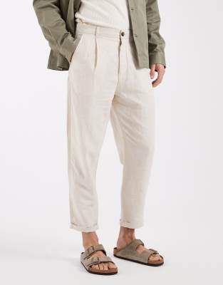 Selected Linen Blend Tapered Pants In White