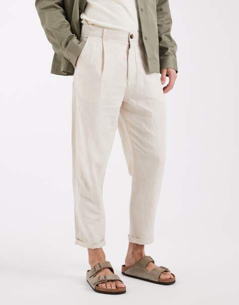 Selected linen-blend tapered pants in beige - view 1