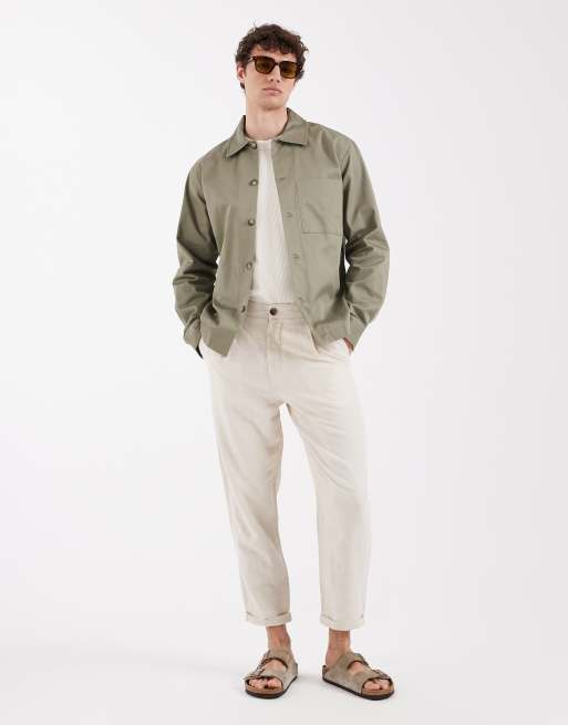 Selected linen blend tapered trousers in beige, 2 of 5