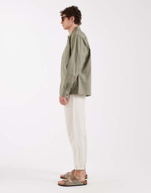 Selected linen blend tapered trousers in beige, 3 of 5