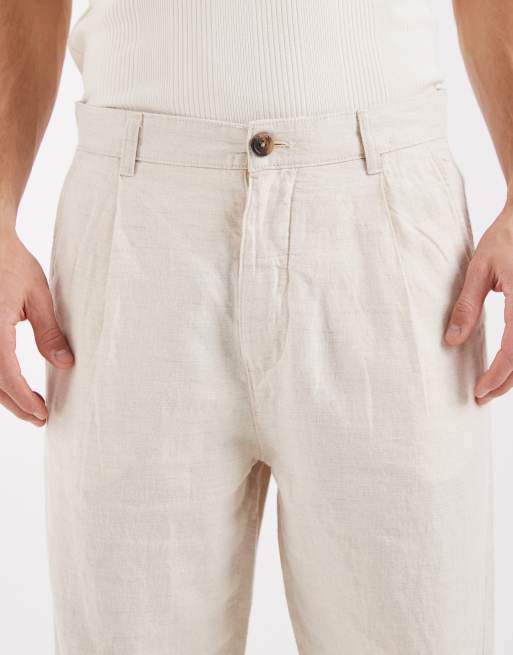 Selected linen blend tapered trousers in beige, 4 of 5