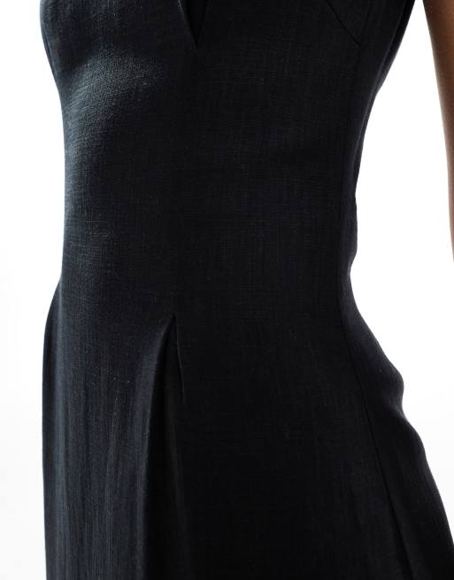 Selected linen mix maxi dress in black, 3 of 4