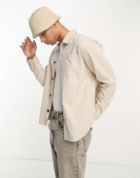 Selected linen mix overshirt in beige 