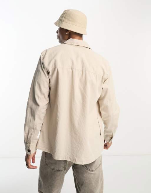 Selected linen mix overshirt in beige , 2 of 4