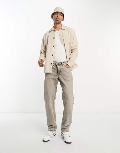 Selected linen mix overshirt in beige , 3 of 4