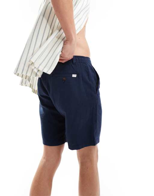 Selected linen mix shorts in navy , 3 of 5
