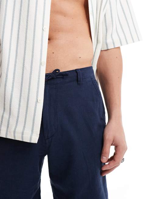 Selected linen mix shorts in navy , 5 of 5