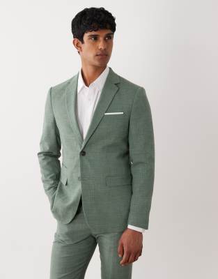 Selected Linen Mix Slim Fit Blazer In Green