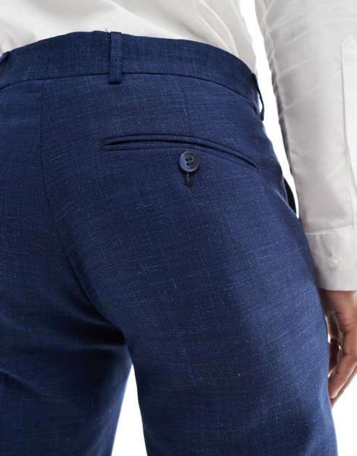 Selected linen mix slim fit suit pants in dark navy  , 5 of 5