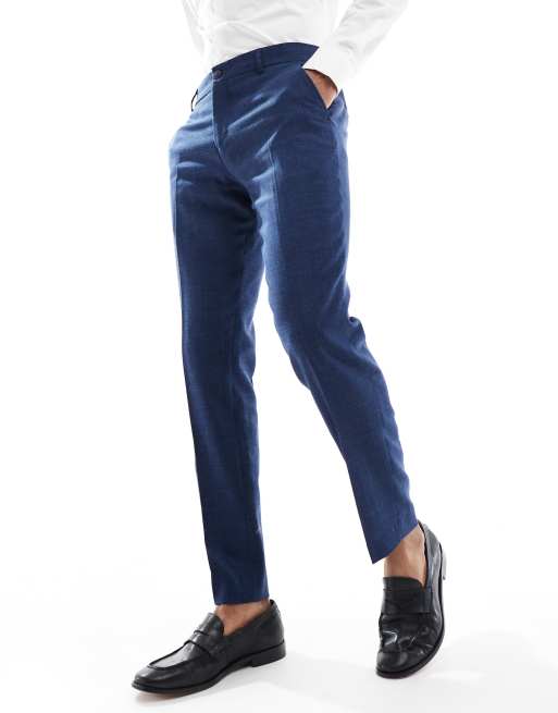 Selected linen mix slim fit suit trousers in dark navy  , 2 of 5