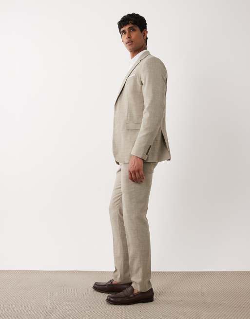 Selected linen mix slim fit trousers in beige, 3 of 5