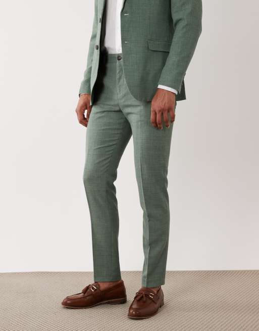 Selected linen mix slim fit trousers in green , 2 of 5