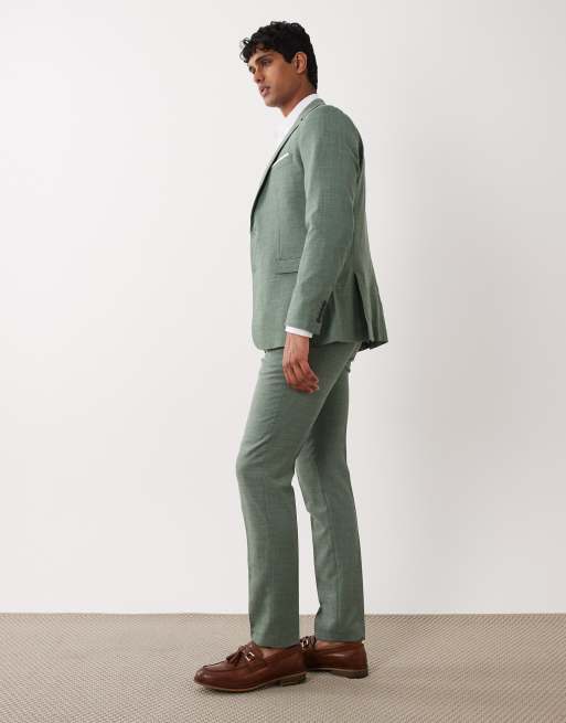 Selected linen mix slim fit trousers in green , 3 of 5