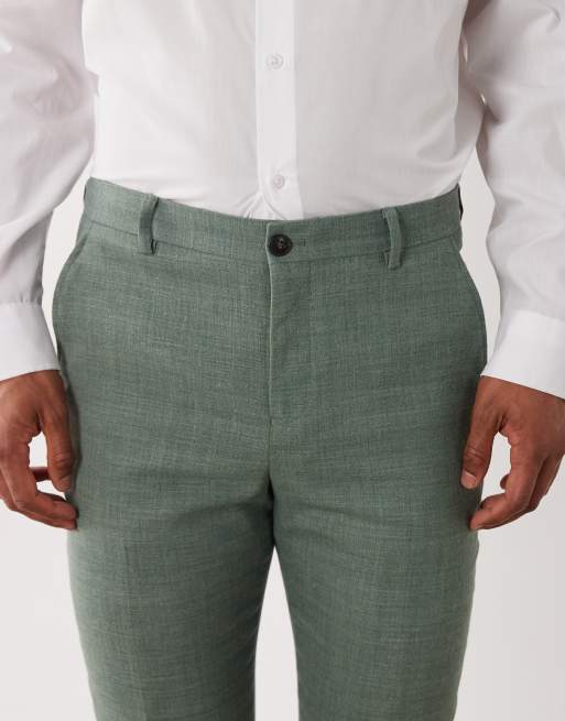Selected linen mix slim fit trousers in green , 4 of 5