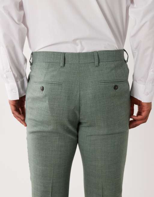 Selected linen mix slim fit trousers in green , 5 of 5