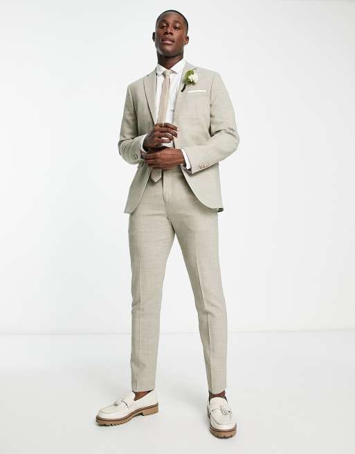 Selected linen mix suit jacket in beige , 4 of 4