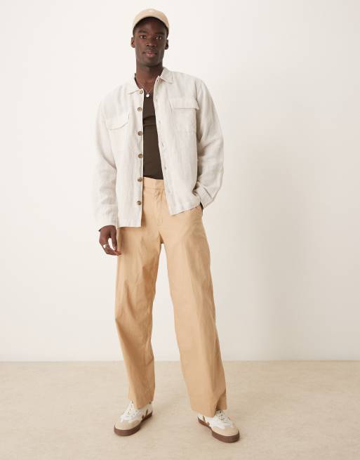 Selected linen overshirt in cream , 2 of 4