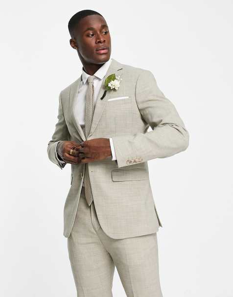 Selected linen suit jacket in beige - view 1