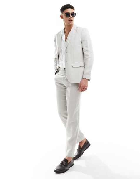 Selected linen suit jacket in beige - view 1