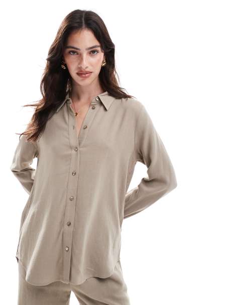 Selected linen touch shirt in beige - view 1