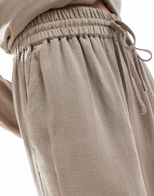 Selected linen touch wide fit trousers in beige, 3 of 5