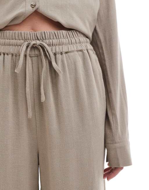 Selected linen touch wide fit trousers in beige, 5 of 5