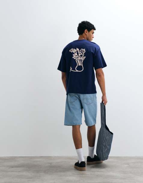 Selected locker geschnittenes T-Shirt mit abstraktem Vasen-Backprint in Marineblau - view 1