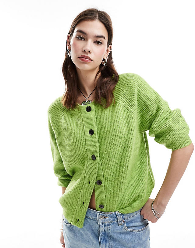 Selected - lolina button down fluffy knit cardigan in green