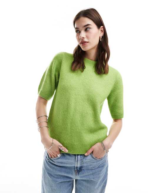 Selected – Lolina – Kurzärmliger Strickpullover in Grün