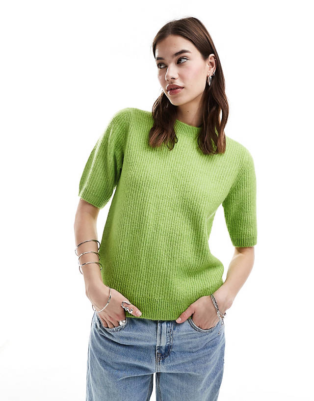 Selected - lolina short sleeve knitted jumper in green
