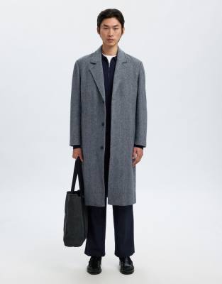 Selected Long Coat In Grey