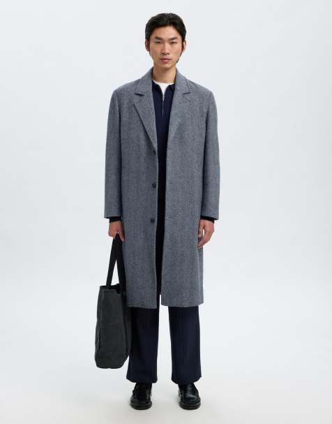 Selected Long coat in dark grey - view 1