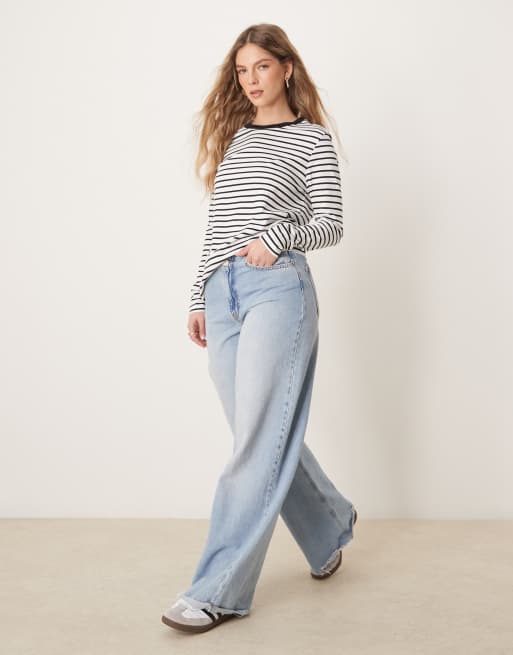 Selected long sleeve boxy t-shirt in black white stripe, 4 of 4