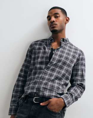 Selected Long Sleeve Check Shirt In Gray