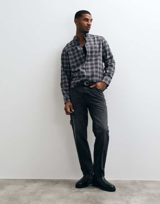 Selected long sleeve check shirt in gray , 3 of 5