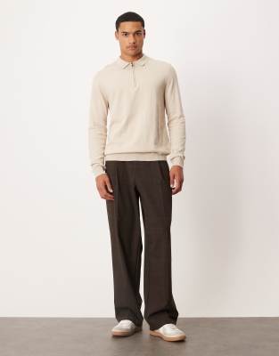 Selected Long Sleeve Half Zip Polo In White
