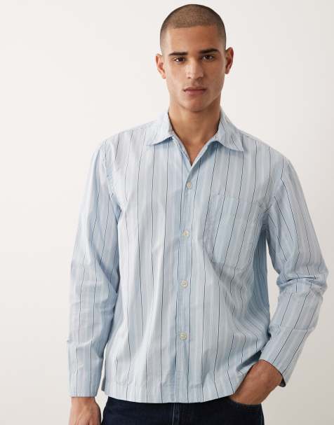 Selected poplin long sleeve shirt in blue stripe