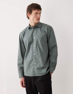 Selected Long Sleeve Poplin Shirt In Green