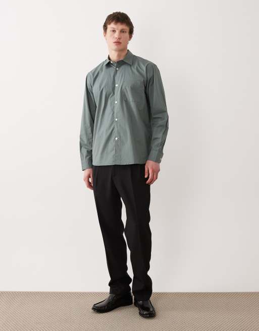 Selected long sleeve poplin shirt in green, 2 of 5